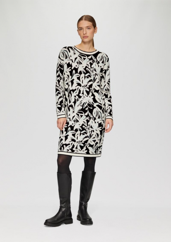 s.Oliver Strickkleid mit Intarsienmuster - schwarz
