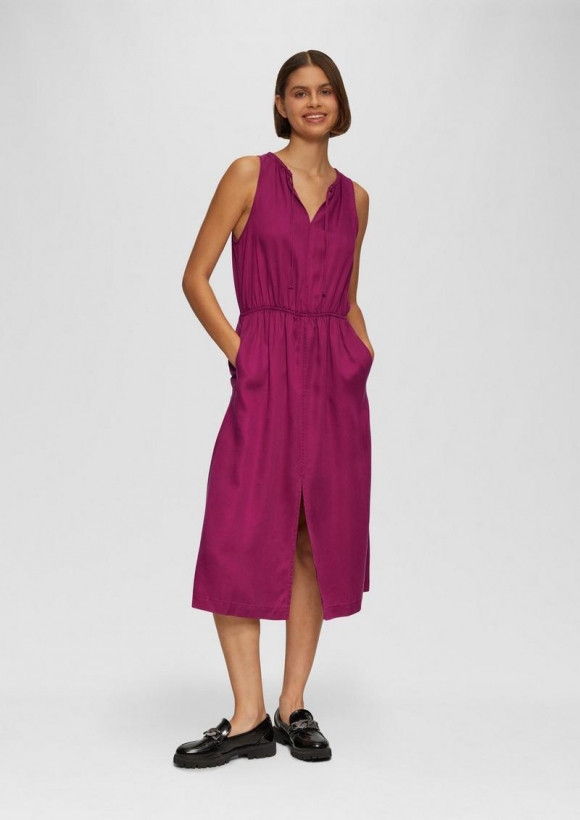 s.Oliver Midi-Kleid aus Lyocell mit Gummizug - burgund