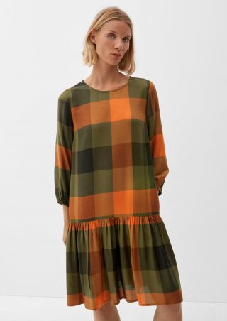s.Oliver Volantkleid aus Viskosemix - olivgrün