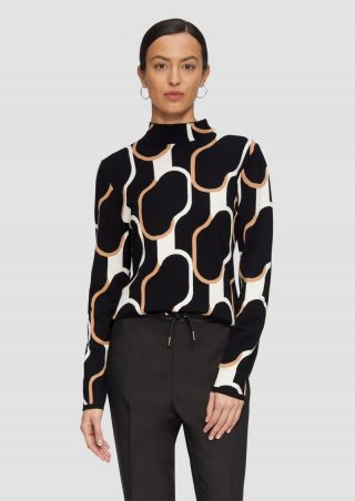 s.Oliver Schmaler Strickpullover mit Jacquard-Muster - schwarz