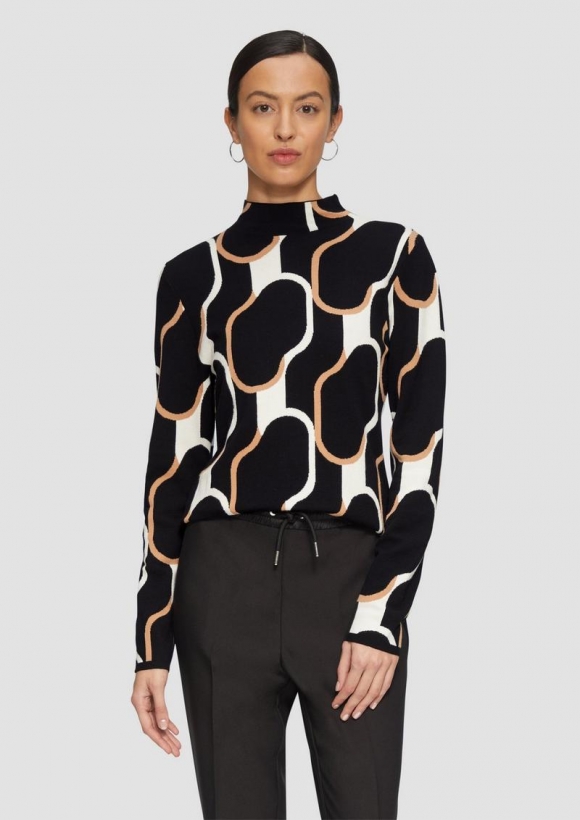 s.Oliver Schmaler Strickpullover mit Jacquard-Muster - schwarz