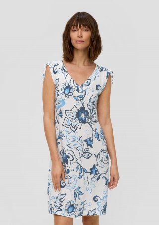 s.Oliver Kleid mit V-Ausschnitt und Binde-Detail - ecru