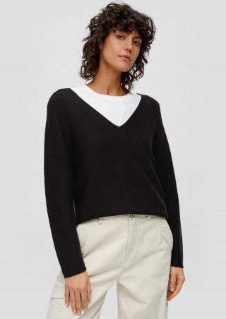 s.Oliver Pullover mit V-Ausschnitt - schwarz