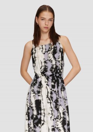 s.Oliver Gemustertes Maxikleid mit doppelten verstellbaren Trägern - grau