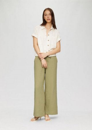 s.Oliver Wide-Leg-Hose aus Musselin mit Elastikbund - helles olivgrün