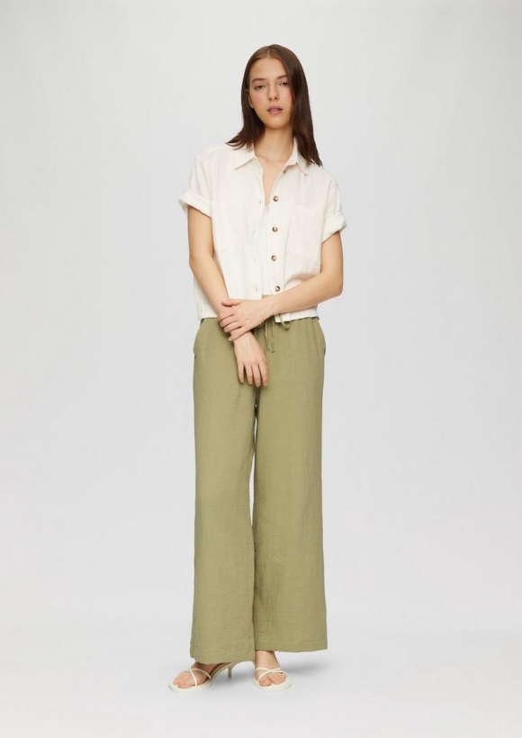 s.Oliver Wide-Leg-Hose aus Musselin mit Elastikbund - helles olivgrün