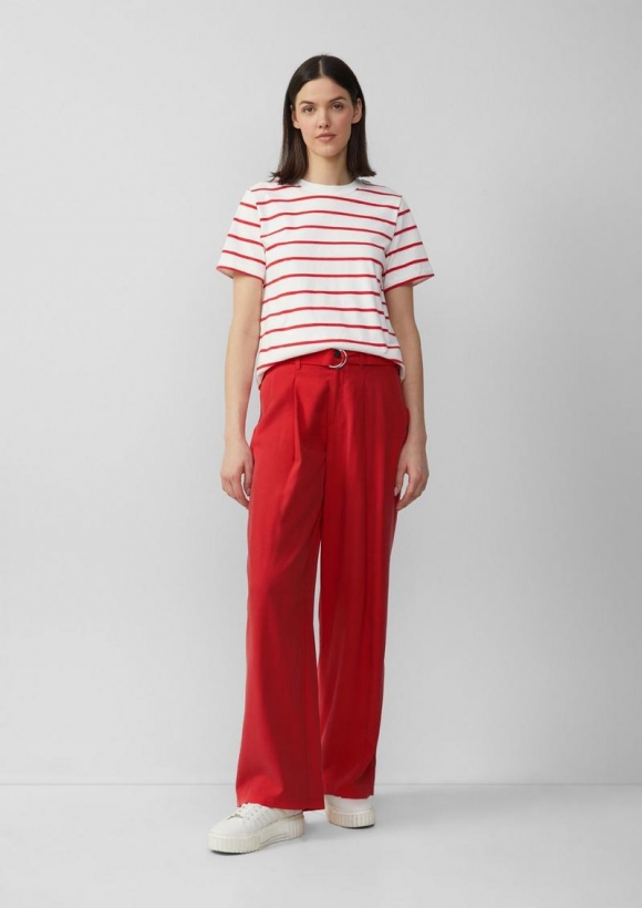 s.Oliver Wide-Leg-Hose aus Viskosemix mit Stoffgürtel - rot