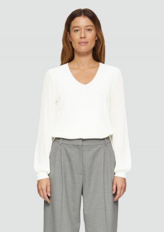 s.Oliver Strickpullover mit semitransparenten Ärmeln - creme