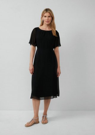 s.Oliver Midikleid aus Chiffon mit kurzen Ärmeln und blickdichtem Futter - schwarz