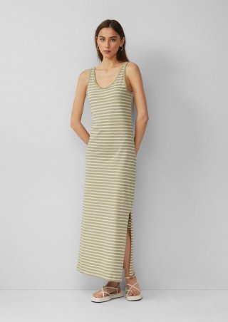 s.Oliver Langes Jerseykleid mit Streifen - salbeigrün