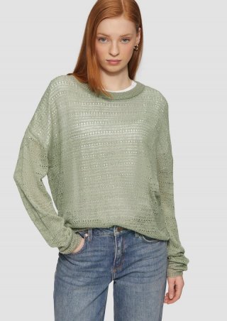 s.Oliver leichter Pullover mit Ajourmuster - salbeigrün