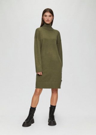 s.Oliver Fein gestricktes Kleid mit Stehkragen - tannengrün