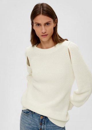 s.Oliver Strickpullover aus Baumwollmix - ecru