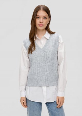 s.Oliver Strickpullunder mit V-Neck - grau meliert