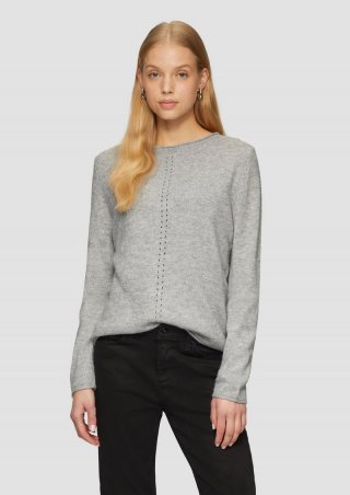 s.Oliver Weicher Strickpullover mit Ajour-Detail - grau meliert