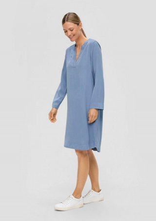 s.Oliver Kurzes Lyocellkleid mit V-Ausschnitt - blassblau