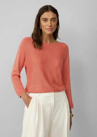 s.Oliver Feinstrickpullover mit Glitzergarn und Fledermausärmeln - korallrot