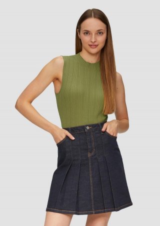 s.Oliver Geripptes Stricktop aus Viskosestretch - guacamole