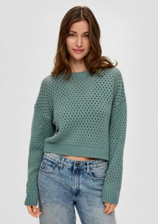 s.Oliver Strickpullover mit Lochmuster - helles petrol