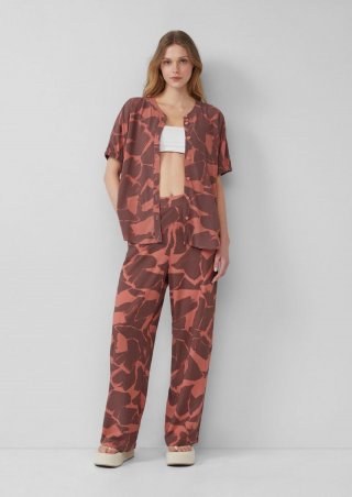 s.Oliver High-Rise-Hose mit Print aus Viskose - papaya