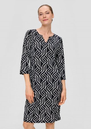 s.Oliver Kurzes Jerseykleid mit grafischem Muster - navy