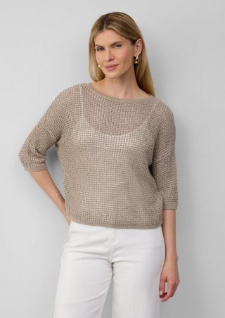 s.Oliver Lockerer Strickpullover in Bicolor-Optik mit U-Boot-Ausschnitt - beige