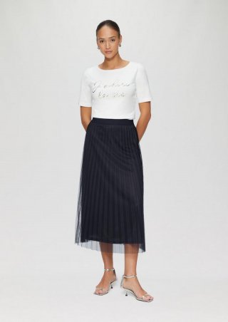 s.Oliver Eleganter Midirock aus plissiertem Mesh - navy