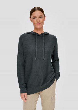 s.Oliver Strick-Hoodie aus Baumwollmix - olivgrün