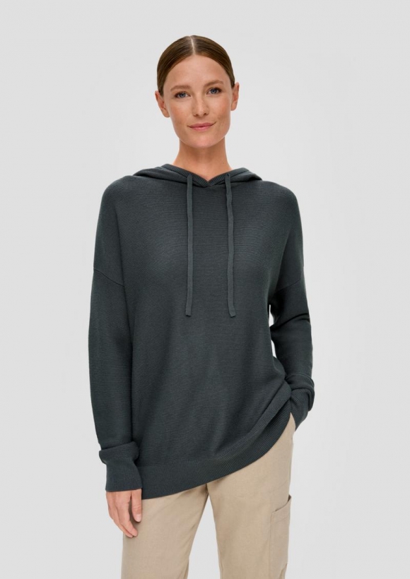 s.Oliver Strick-Hoodie aus Baumwollmix - olivgrün