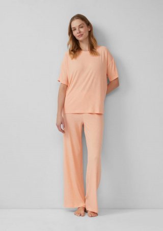 s.Oliver Pyjama-Hose aus Modalmix mit Rippstruktur - hellorange