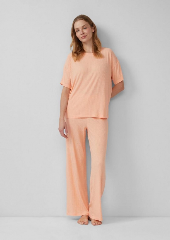 s.Oliver Pyjama-Hose aus Modalmix mit Rippstruktur - hellorange