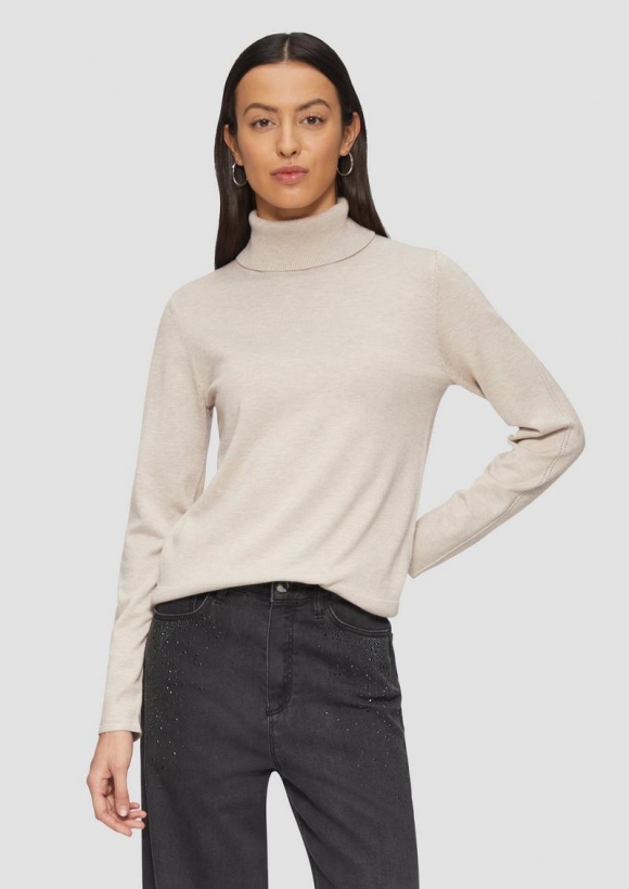 s.Oliver Feiner Rollkragenpullover mit Ajour-Details - beige