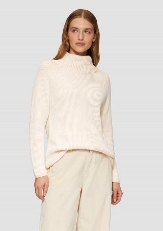 s.Oliver Zweifarbiger Strickpullover mit Stehkragen - beige