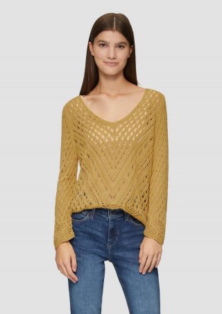 s.Oliver Leichter Strickpullover in Ajour-Muster - goldgelb