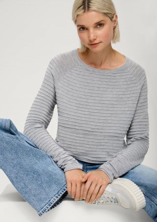 s.Oliver Pullover mit Strukturmuster aus Viskosemix - grau meliert
