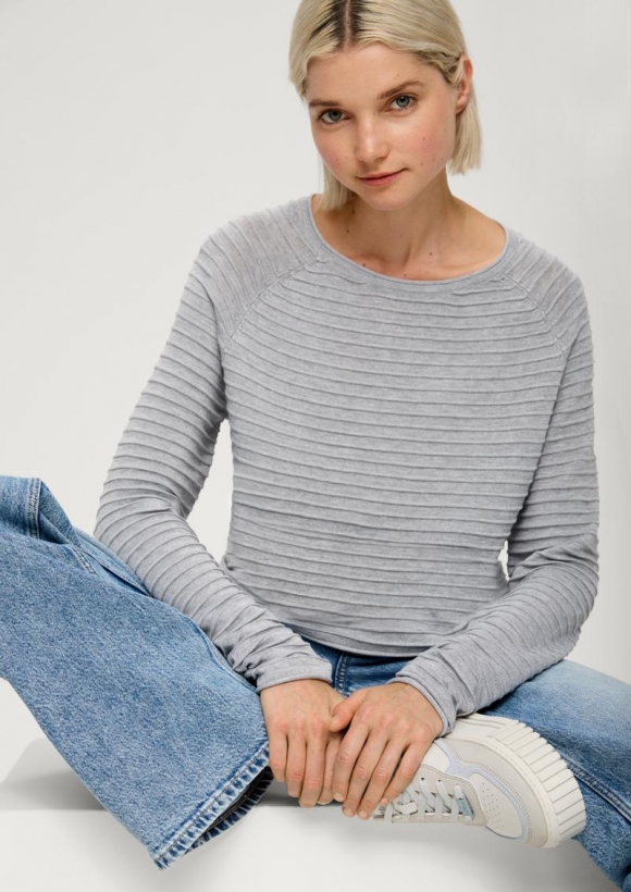 s.Oliver Pullover mit Strukturmuster aus Viskosemix - grau meliert