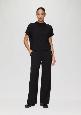 s.Oliver Wide-Leg-Hose mit Elastikbund und dekorativen Knöpfen - schwarz