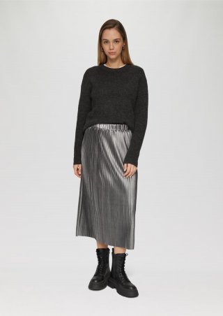 s.Oliver Plisseerock in Midilänge mit Metallic-Effekt - silber