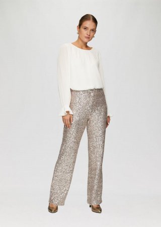 s.Oliver High-Waist-Hose mit Flared Leg und Pailletten - sandstein