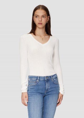s.Oliver Gerippter Feinstrickpullover aus Viskosemix - creme