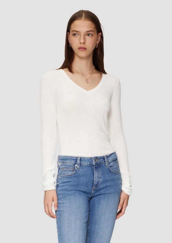 s.Oliver Gerippter Feinstrickpullover aus Viskosemix - creme