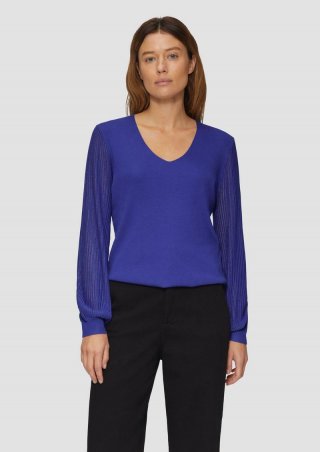 s.Oliver Strickpullover mit semitransparenten Ärmeln - ozeanblau
