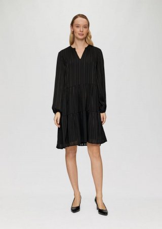s.Oliver Volantkleid aus Chiffon mit Streifen und Glitzer - schwarz