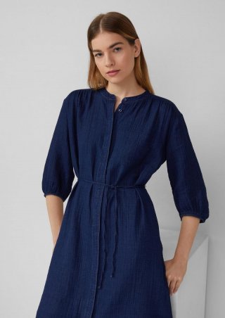 s.Oliver Indigo dyed Midikleid mit Eingrifftaschen - dunkelblau