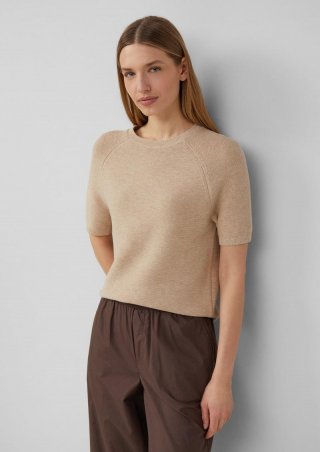 s.Oliver Kurzarm-Strickpullover aus Baumwollmix - beige