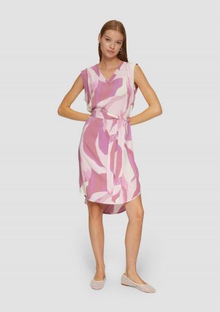 s.Oliver Kurzes Kleid mit Stoffgürtel und All-over-Print - lavendel