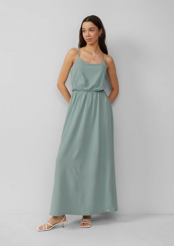 s.Oliver Langes Kleid mit Spaghettiträgern - salbeigrün