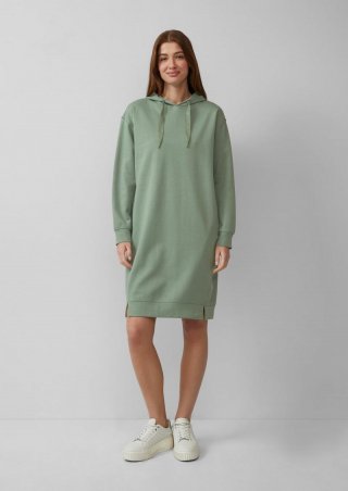 s.Oliver Sweatkleid mit seitlichen Eingrifftaschen und Kapuze - salbeigrün