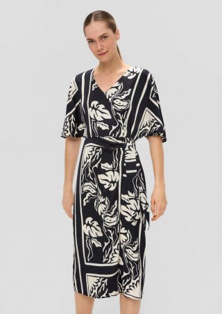 s.Oliver Satiniertes Viskose-Kleid mit All-over-Print - schwarz