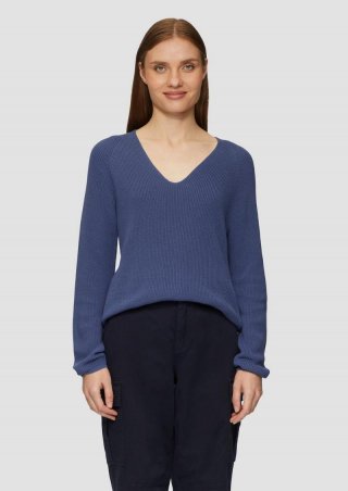 s.Oliver Strickpullover mit V-Ausschnitt und Raglan-Ärmeln - blau